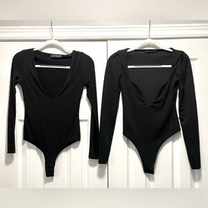 2pc Bundle PRETTY LITTLE THING Lot Bodysuits Long Sleeves V-neck Plunging Size 4